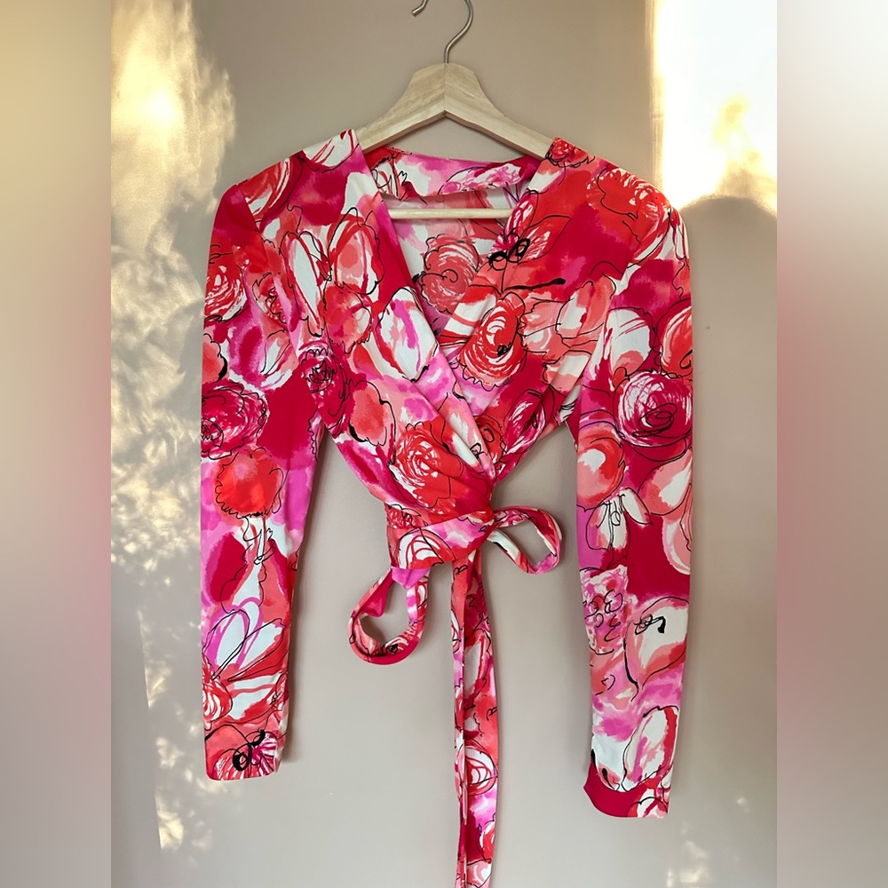Vintage Floral Wrap Blouse - XS-S
